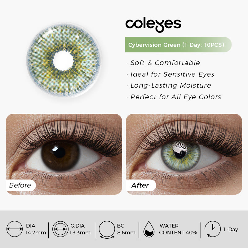 Coleyes Cybervision Green Prescription Colored Contacts | 1 Day-10pcs - image 9