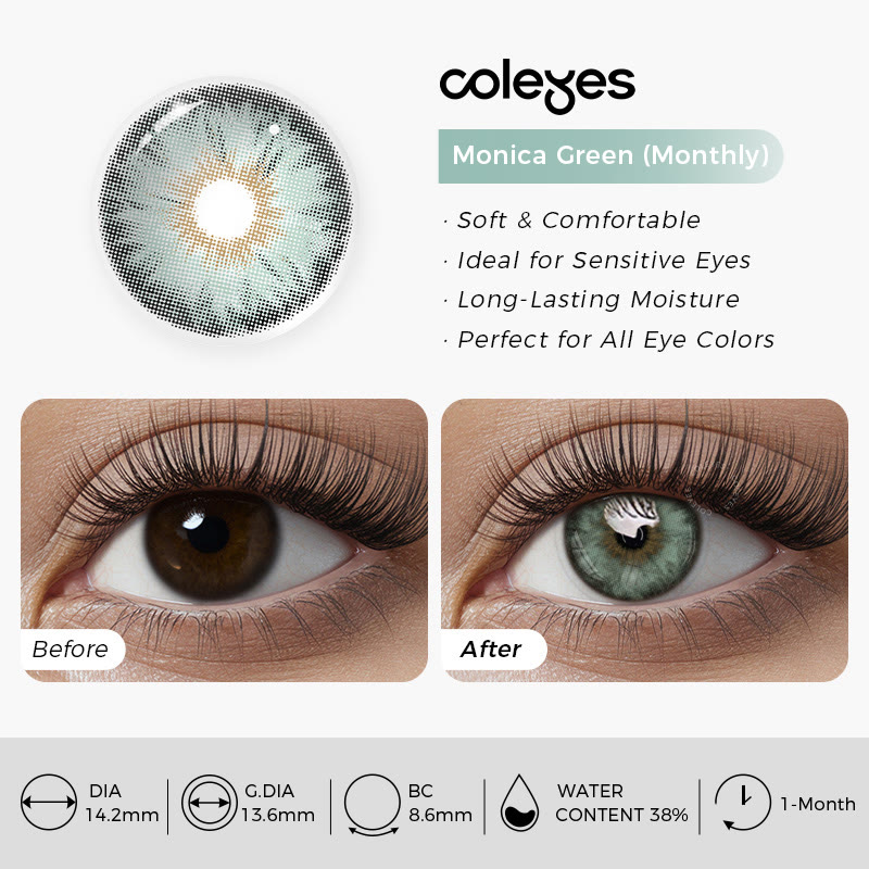 Coleyes Monica Green Small Pupil Monthly Prescription Colored Contacts - image 10
