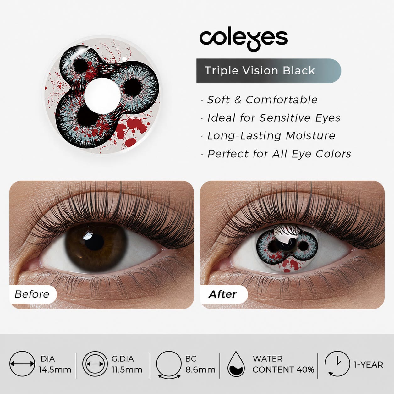 Coleyes Triple Vision Black Yearly Cosplay Colored Contacts - image 4