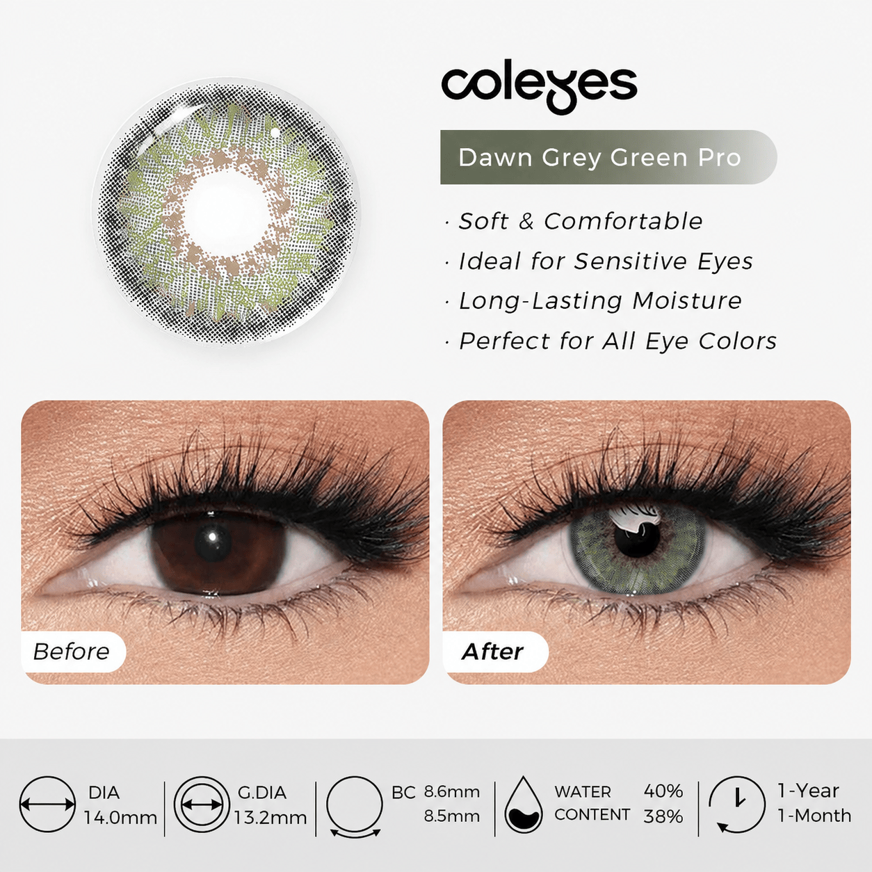 Coleyes Dawn Grey Green Pro Prescription Colored Contacts - image 11