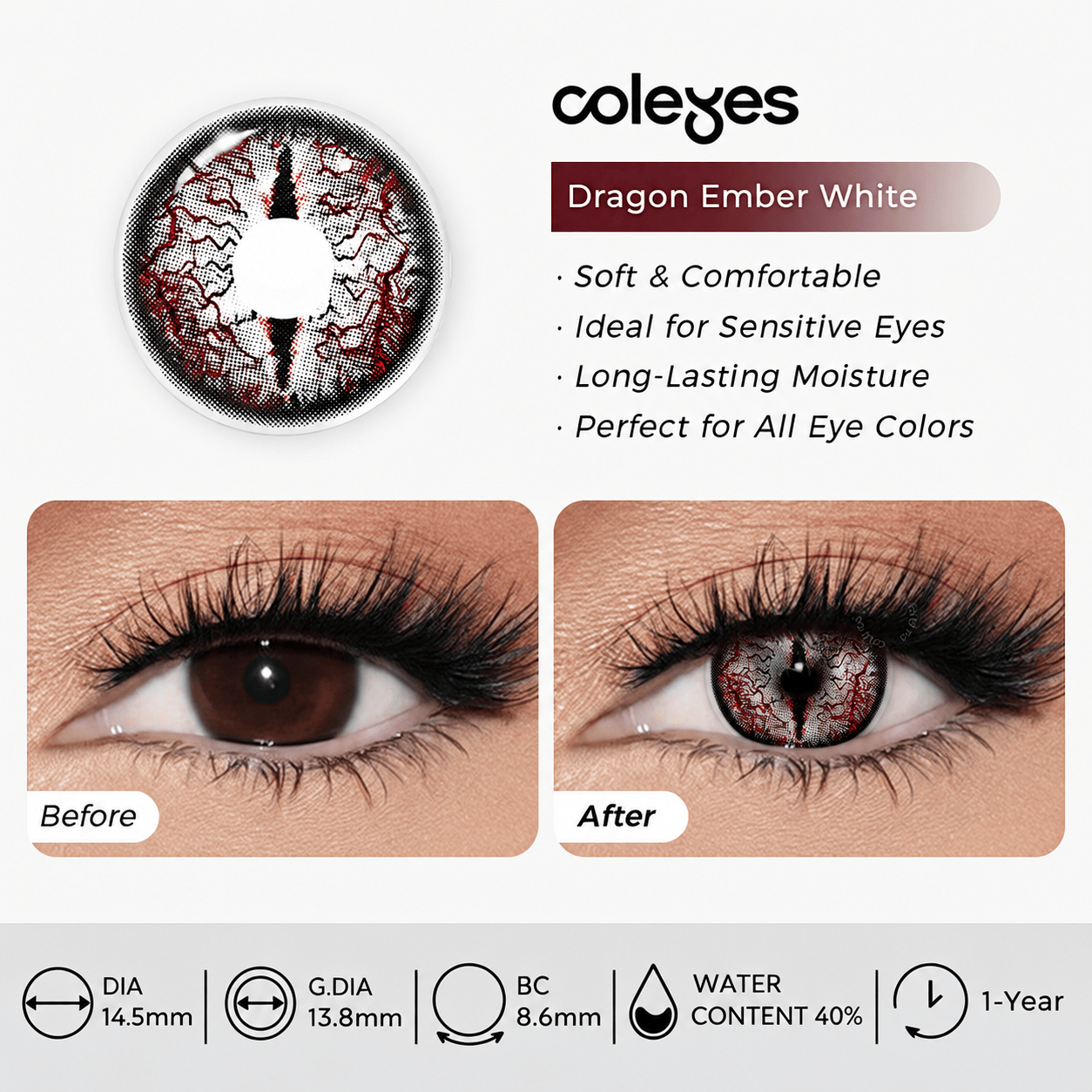 Coleyes Dragon Ember White Yearly Cosplay Colored Contacts - image 5