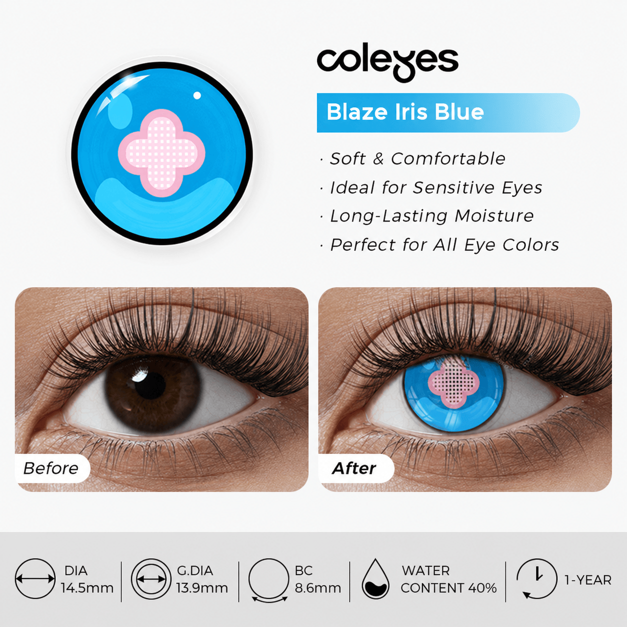 Coleyes Blaze Iris Blue Yearly Cosplay Colored Contacts - image 6