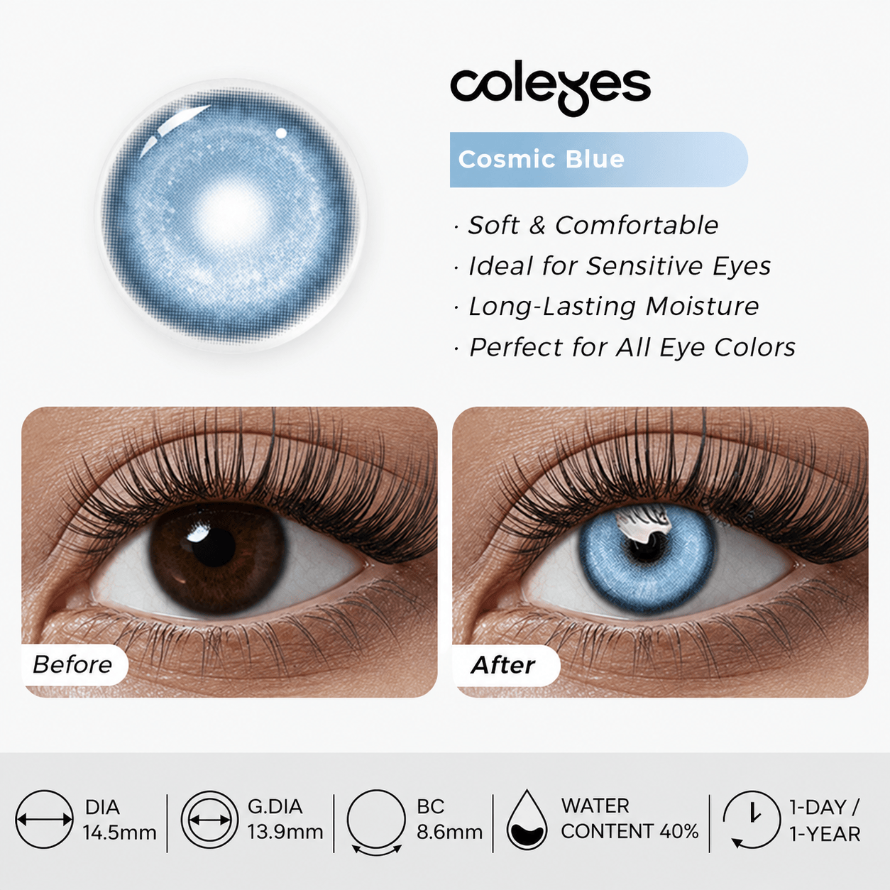 Coleyes Cosmic Blue 1-Day / 1-Year Prescription Cosplay Colored Contacts - image 11