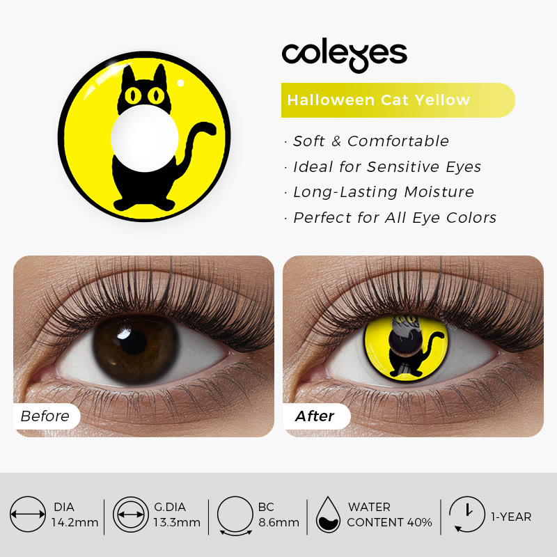 Coleyes Halloween Cat Yellow Yearly Prescription Cosplay Colored Contacts - image 4