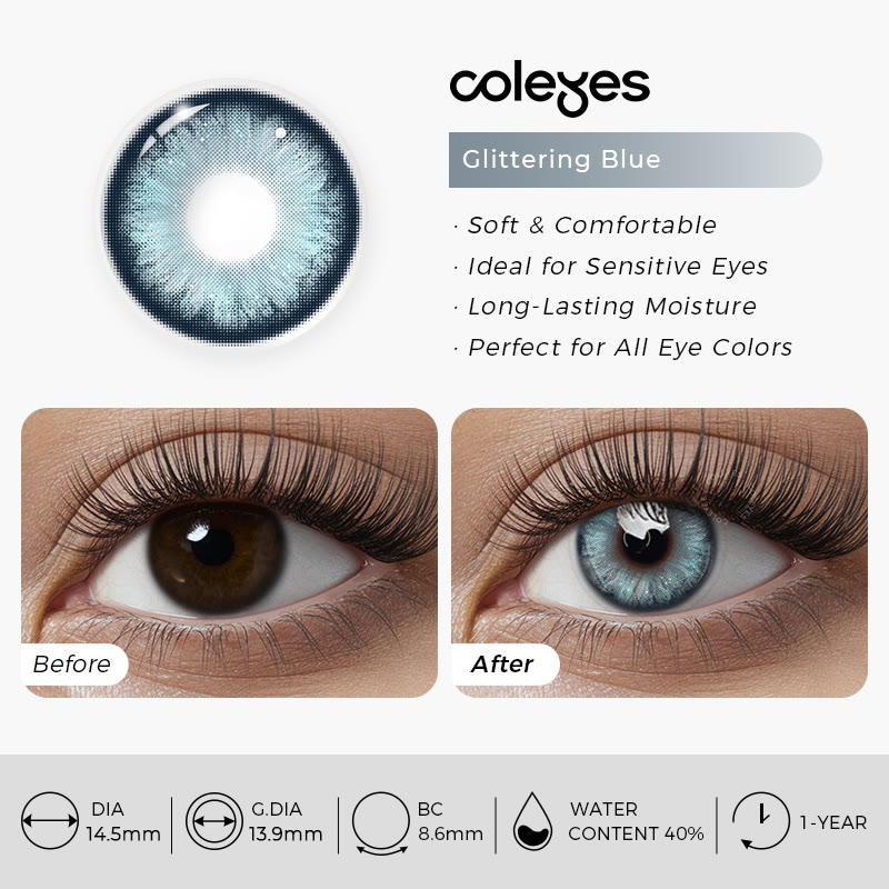 Coleyes Glittering Blue Yearly Prescription Colored Contacts - image 6