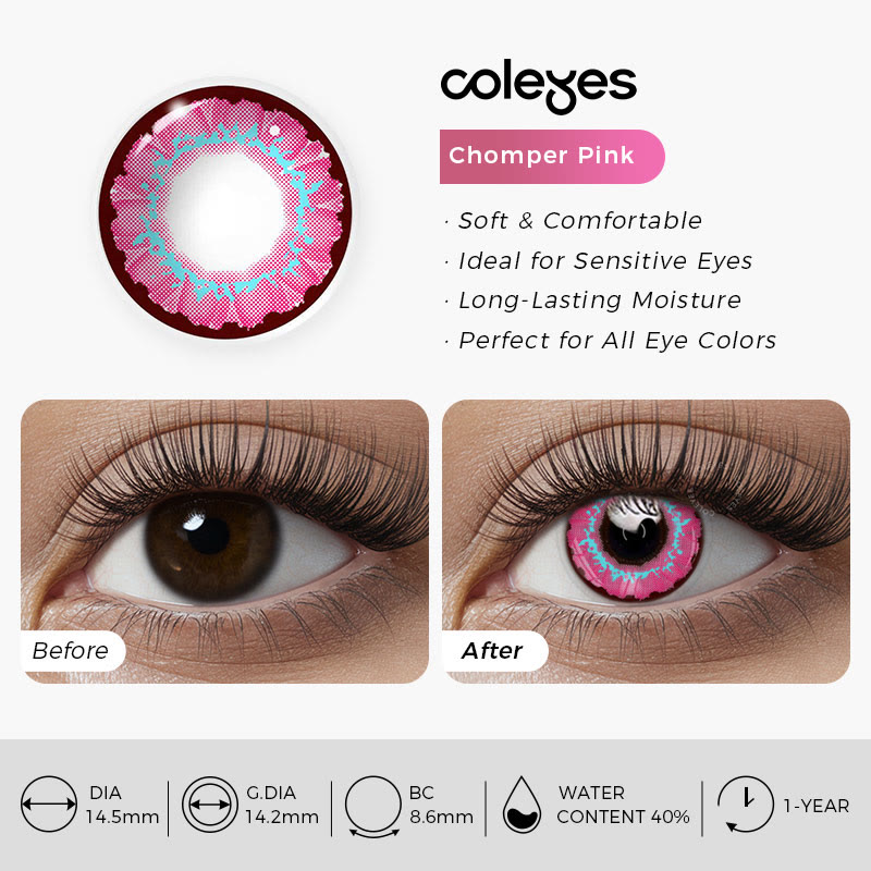 Coleyes Chomper Pink Yearly Prescription Cosplay Colored Contacts - image 6