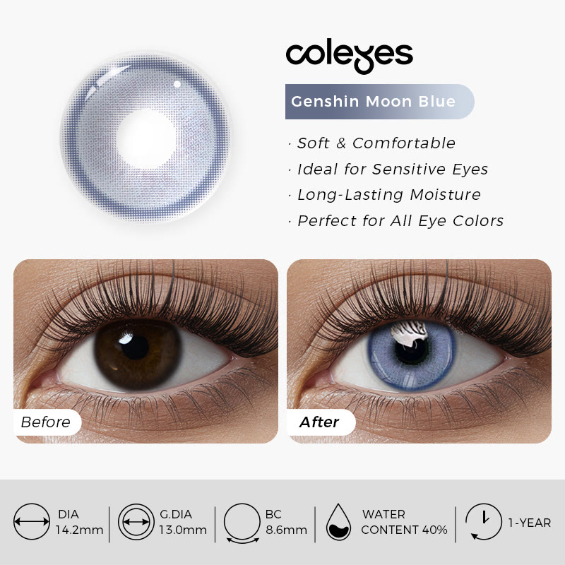 Coleyes Genshin Moon Blue Yearly Prescription Colored Contacts - image 5