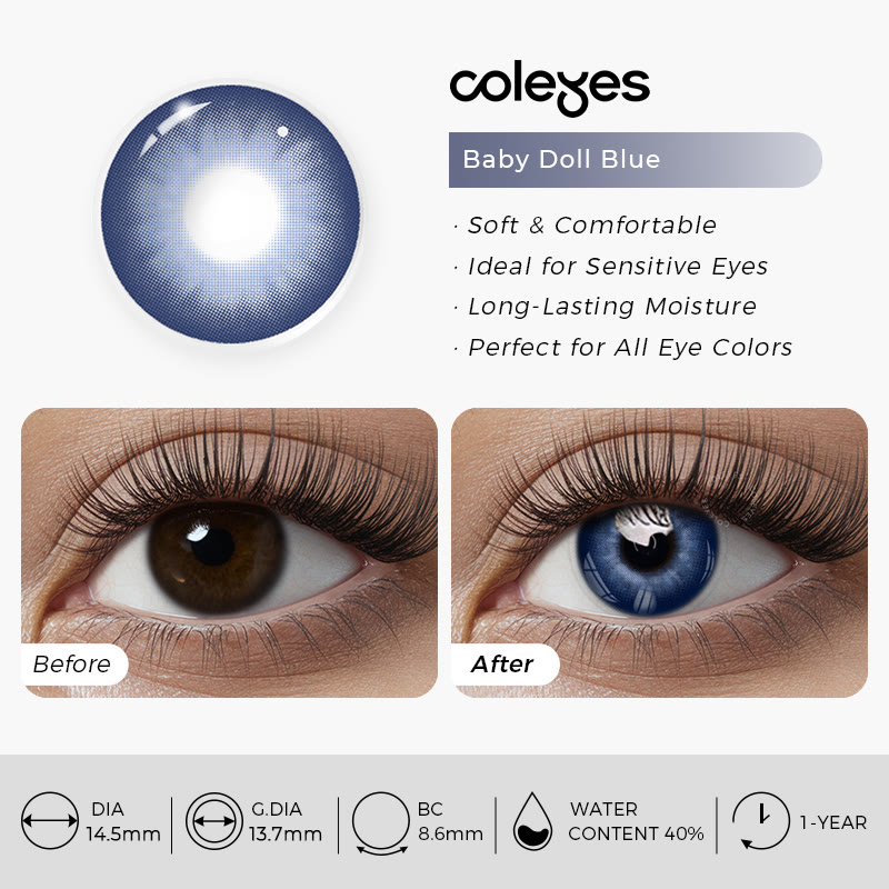 Coleyes Baby Doll Blue Yearly Prescription Colored Contacts - image 10