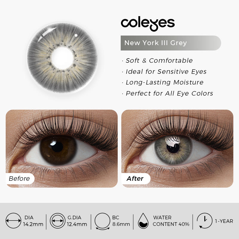 Coleyes New York III Grey Yearly Prescription Colored Contacts - image 11