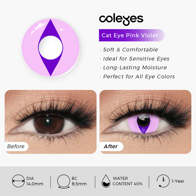 Coleyes Cat Eye Violet Yearly Cosplay Colored Contacts - image 5