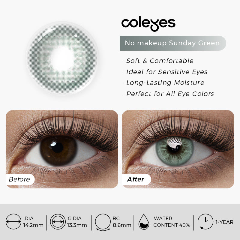 Coleyes No Makeup Sunday Green Yearly Prescription Colored Contacts - image 4