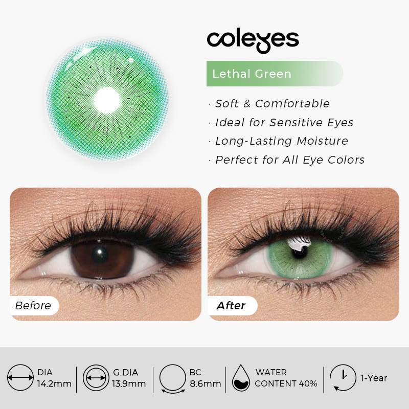 Coleyes Lethal Green Yearly Prescription Cosplay Colored Contacts - image 5