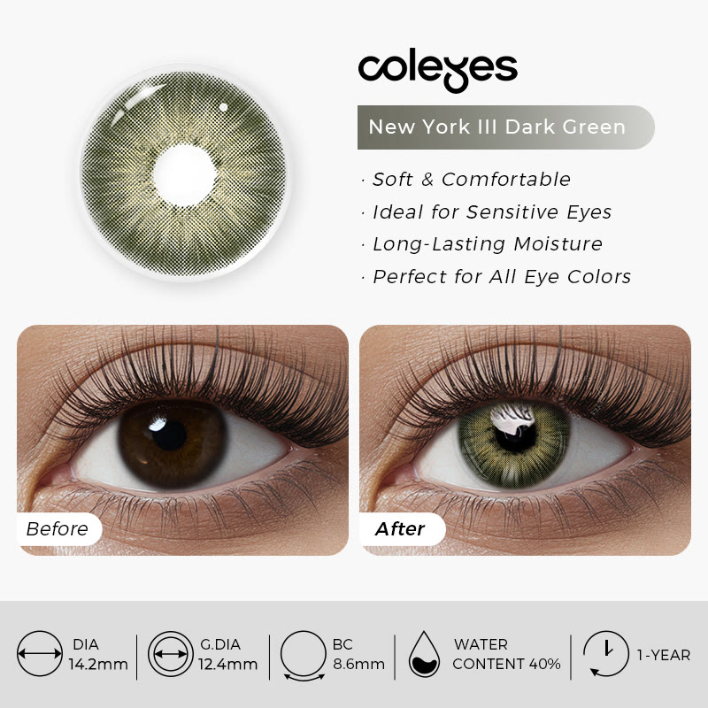 Coleyes New York III Dark Green Yearly Prescription Colored Contacts - image 6