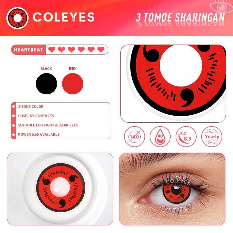 Coleyes 3 Tomoe Sharingan Red Yearly Prescription Cosplay Colored Contacts - image 5
