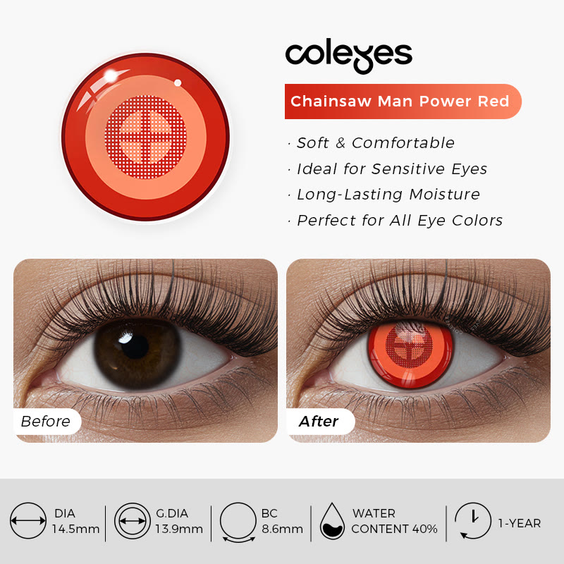 Coleyes Chainsaw Man Power Red Yearly Cosplay Colored Contacts - image 10