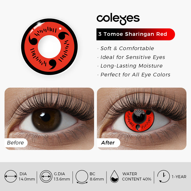 Coleyes 3 Tomoe Sharingan Red Yearly Prescription Cosplay Colored Contacts - image 6