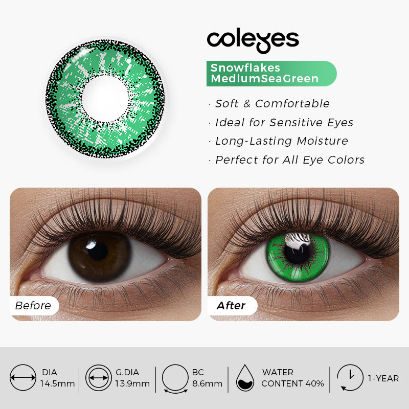 Coleyes Snowflakes MediumSeaGreen Yearly Cosplay Prescription Colored Contacts - image 5