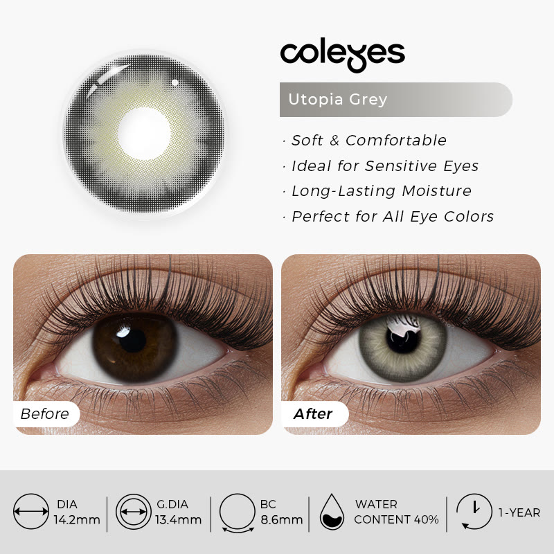 Coleyes Utopia Grey Yearly Prescription Colored Contacts - image 10