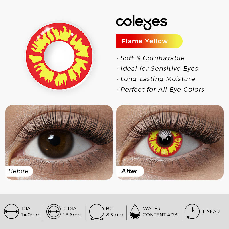 Coleyes Flame Yellow Yearly Cosplay Colored Contacts - image 6