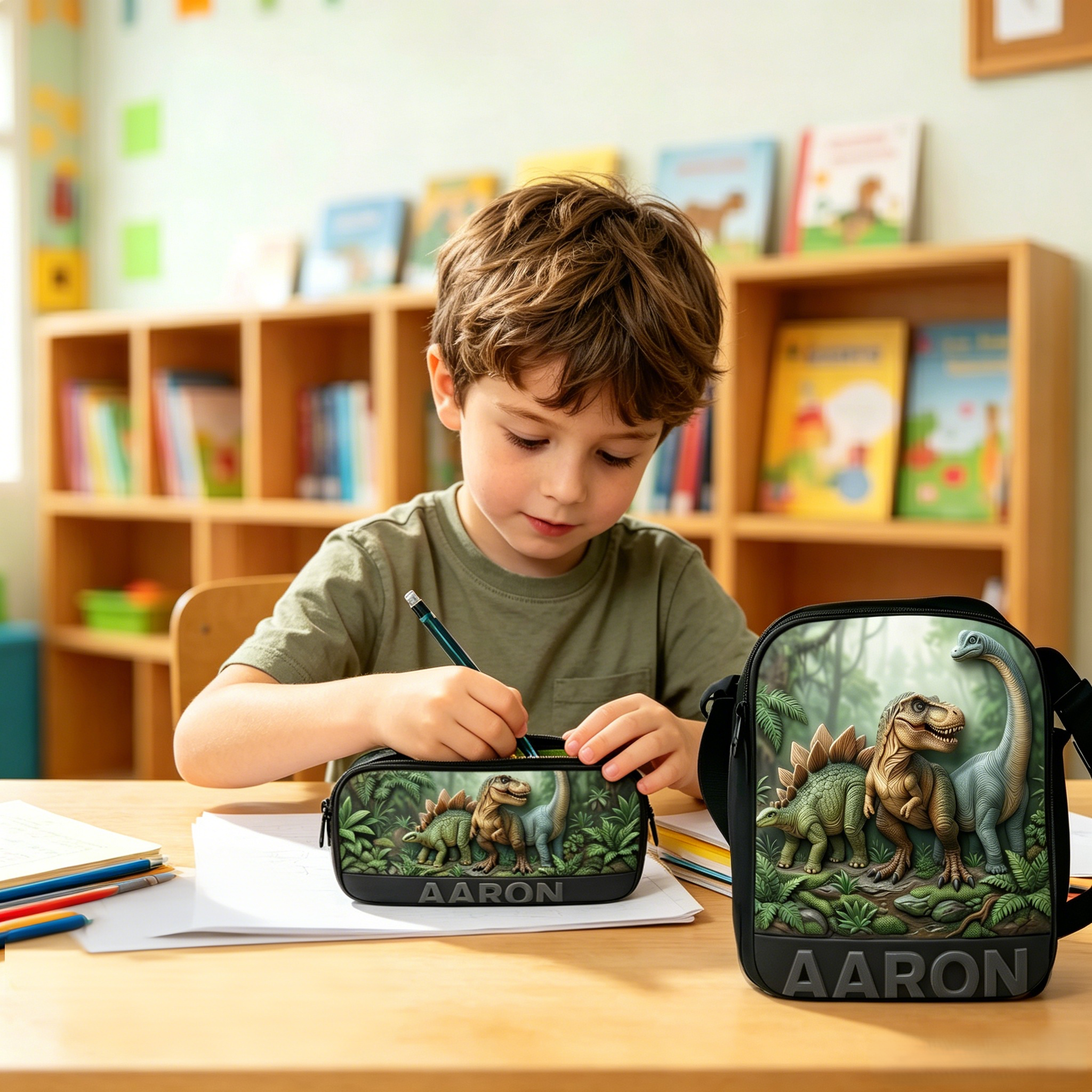 dinoworks✖️bio バッグ　ポーカーズ Personalized Kid Dinosaur Backpack Set | KKBag198 – KisssKids