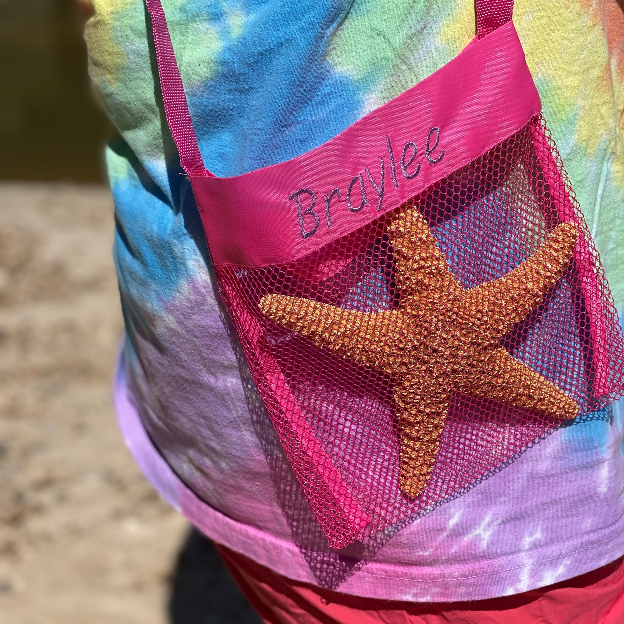 Personalized Seashell Zipper Mesh Beach Bag | KKBeach02 – KisssKids