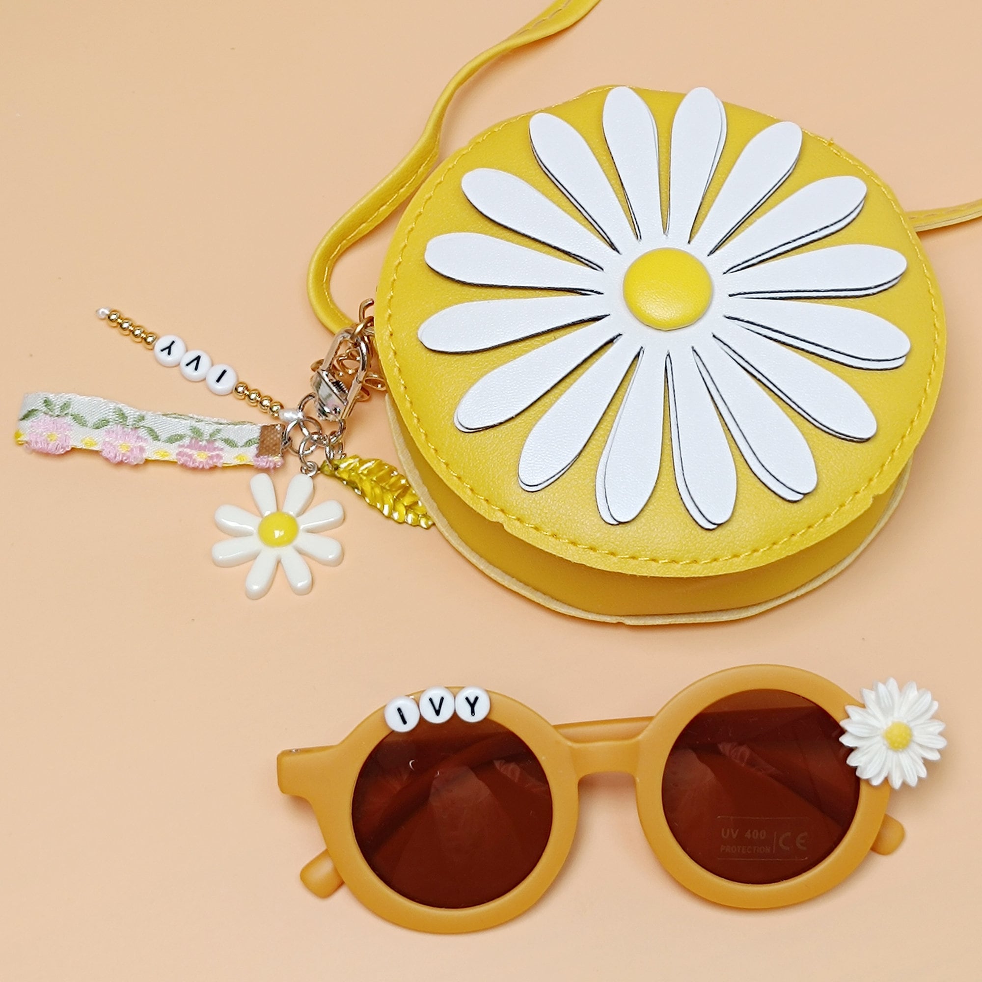Personalized Girls Daisy Flower Purse & Sunglasses Set | KKBag16