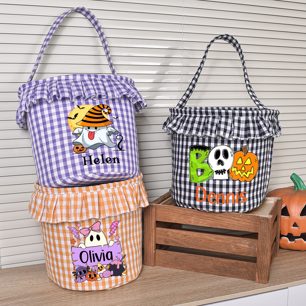 Custom Trick Or Treat Bucket Personalzed Halloween Basket Applqued