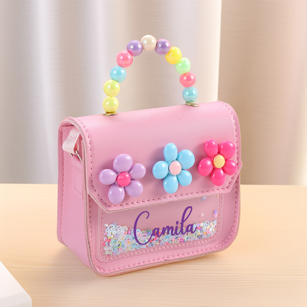 Personalized Name Little Flower Pearl Handbag for Kids | KKBag10
