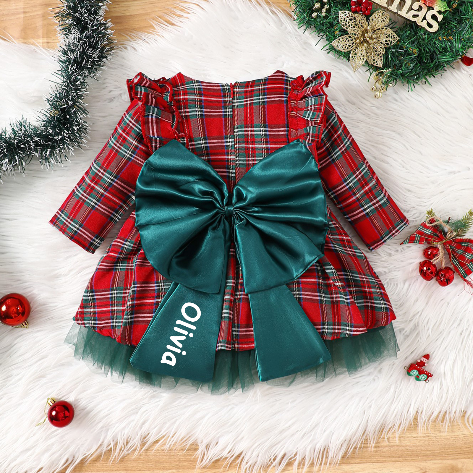 Personalized Kid Christmas Plaid Dress | KKCloth133  KisssKids