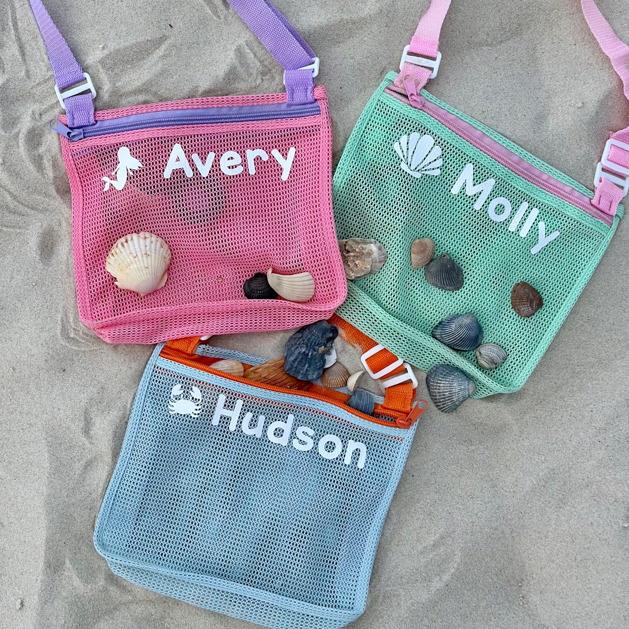 Personalized Seashell Zipper Mesh Beach Bag | KKBeach01 – KisssKids