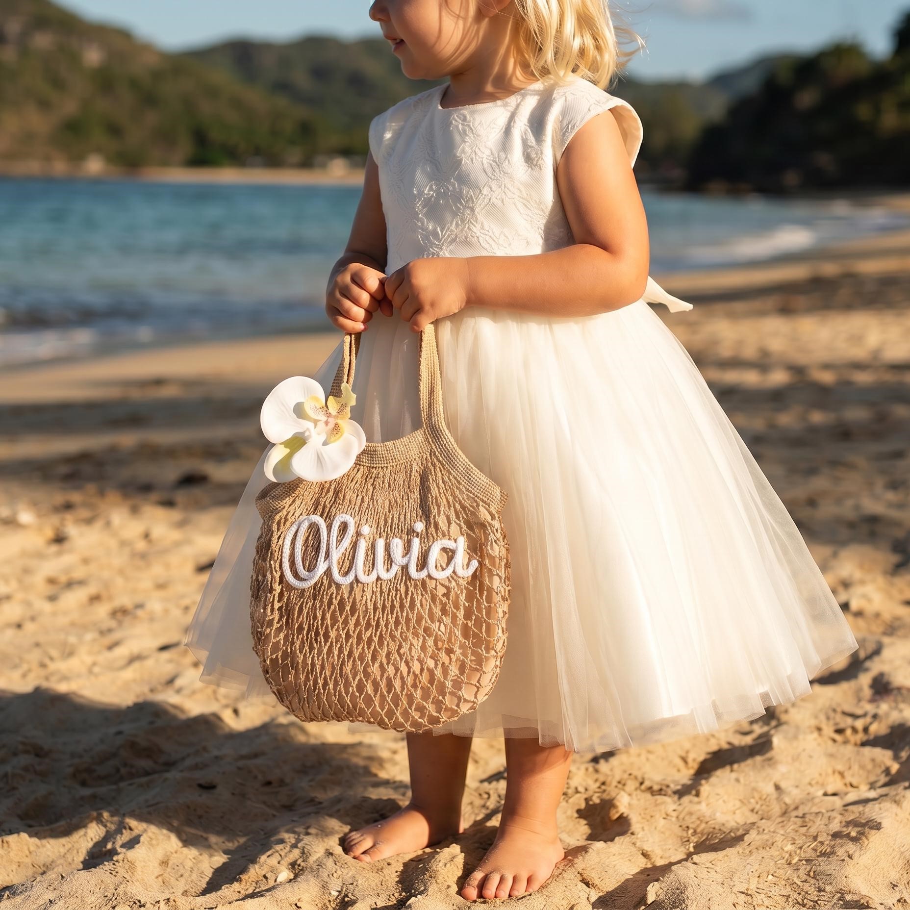 Personalized Kid Little Flower Straw Crossbody Bag | KKBag94
