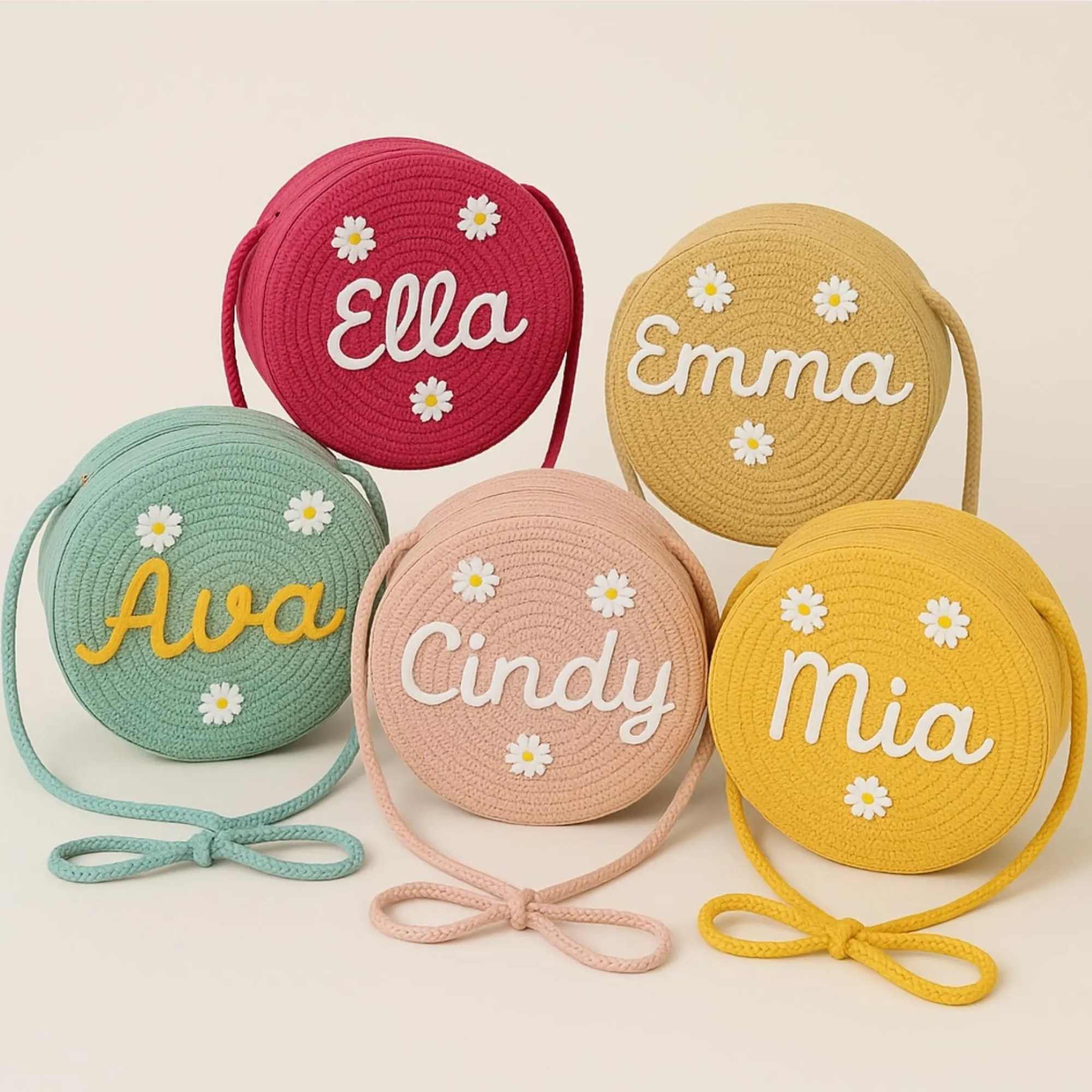 Personalized Kid Little Flower Straw Crossbody Bag | KKBag94