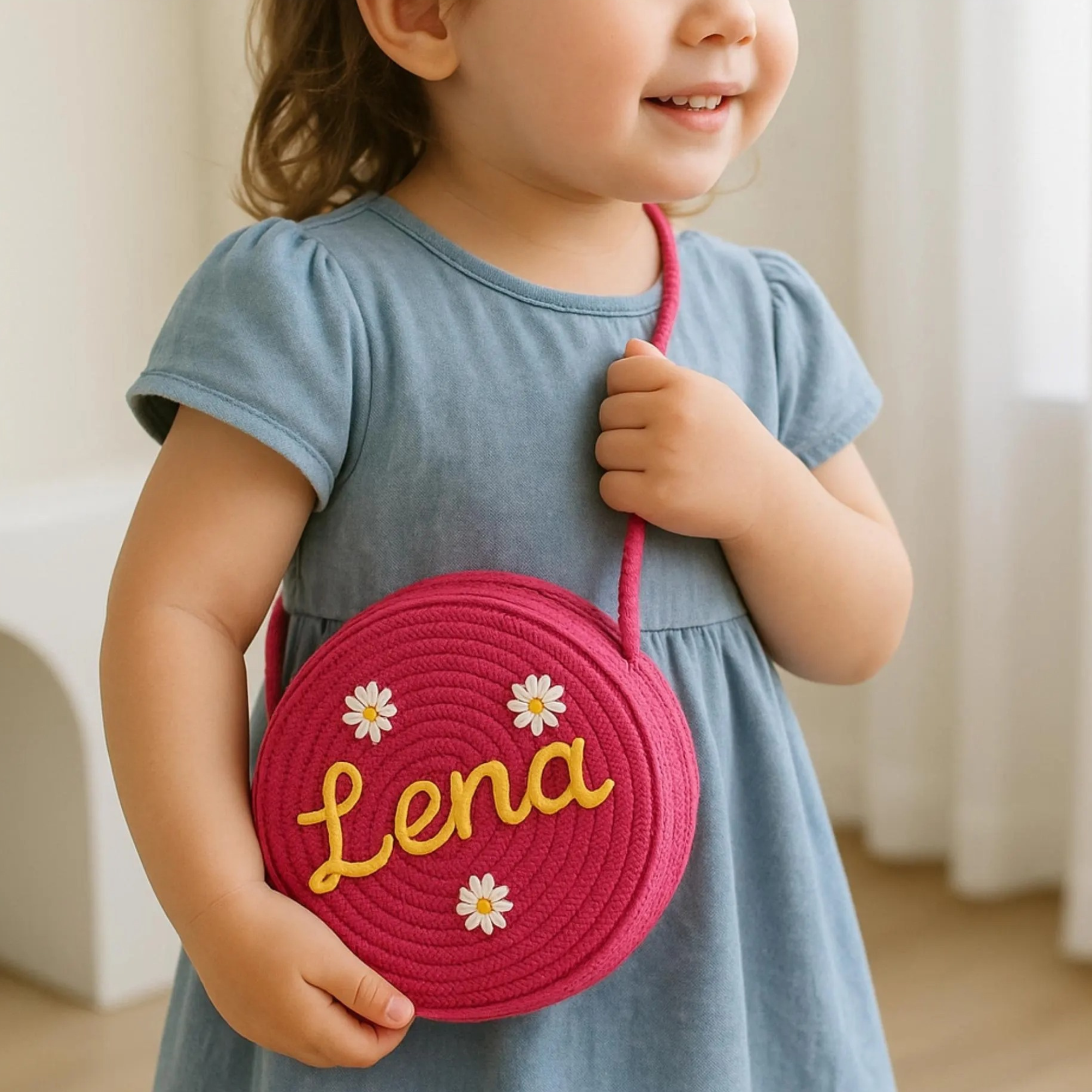 Personalized Kid Little Flower Straw Crossbody Bag | KKBag94