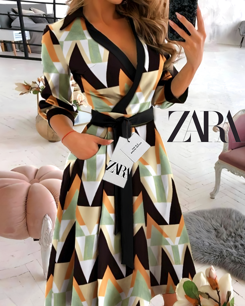 Vestido ZARA elegante com mangas compridas e decote em V