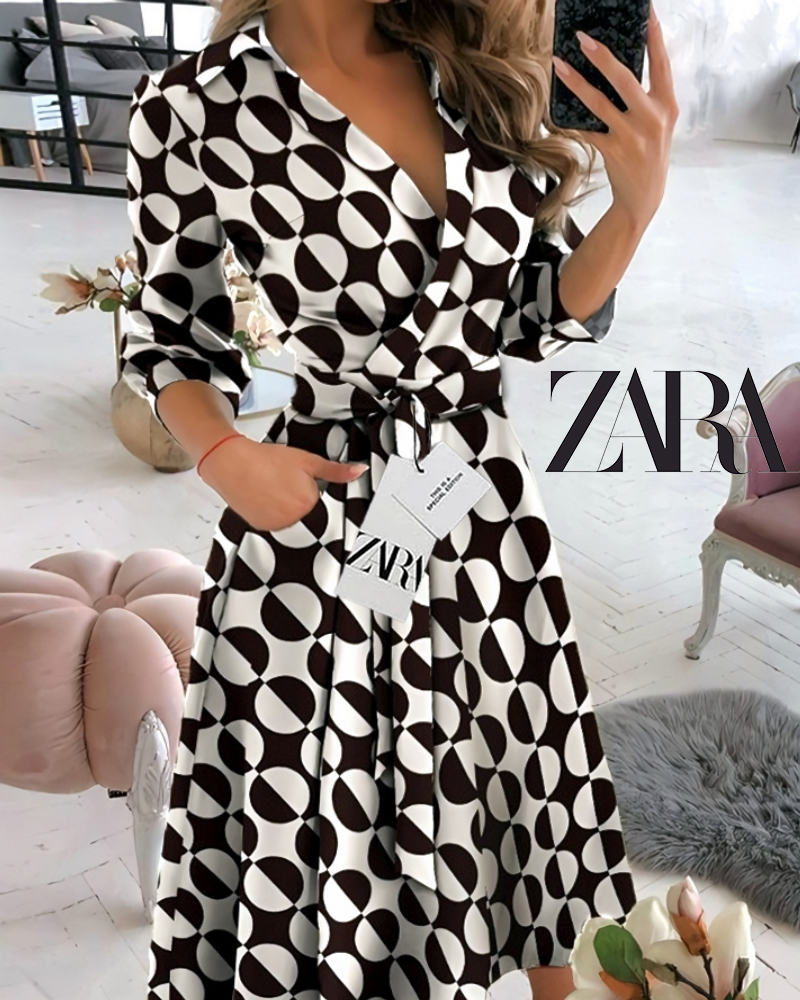 Vestido ZARA elegante com mangas compridas e decote em V