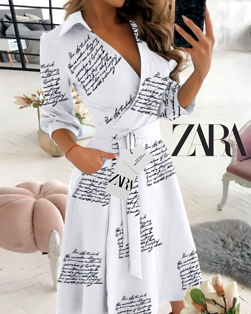 Vestido ZARA elegante com mangas compridas e decote em V