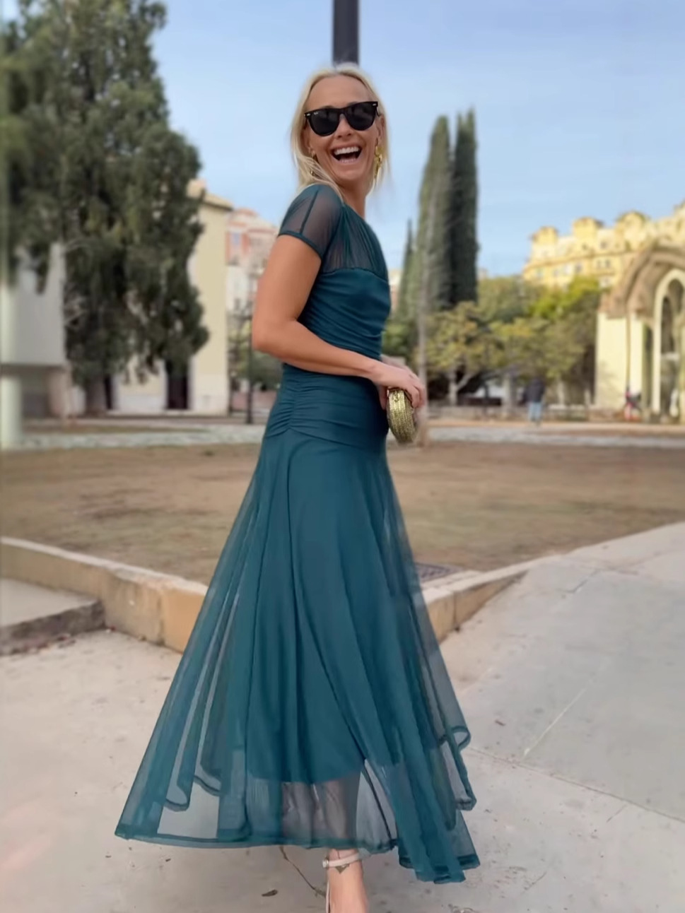 Vestido casual feminino de chiffon com gola redonda e costura-This With This 