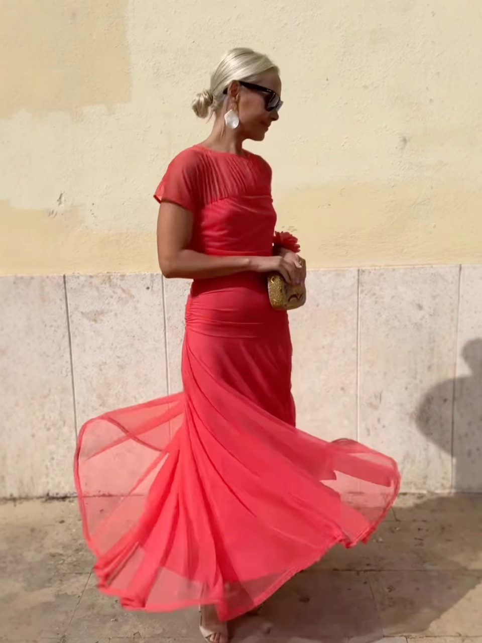 Vestido casual feminino de chiffon com gola redonda e costura-This With This 
