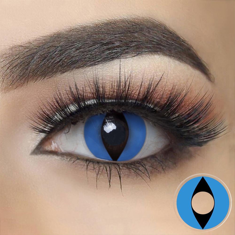 Blue Cat colored contacts in the dark eyes