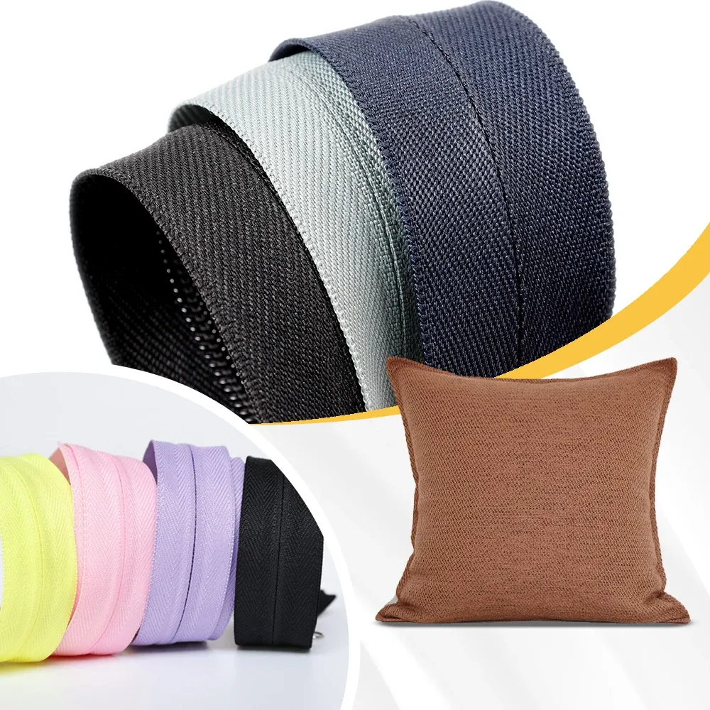 Customized Color Size Reverse Invisible Long Chain Zipper Rolls Lace Woven Cotton Tape For Dress Pants Throw Pillow High Quality