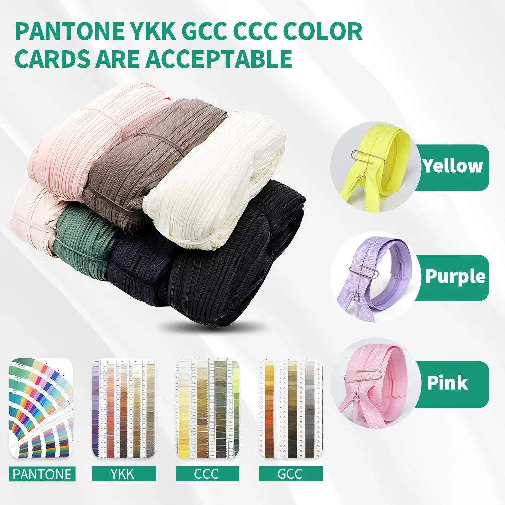 Customized Color Size Reverse Invisible Long Chain Zipper Rolls Lace Woven Cotton Tape For Dress Pants Throw Pillow High Quality