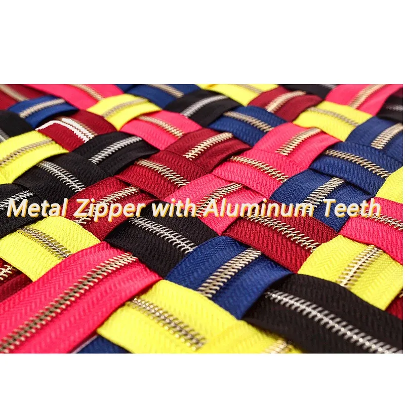 Customised Size Color Weight Black Long Chain Metal Zippers Rolls For Lady Bag Cloth Plating Brass Aluminum Stainless Steel Zip