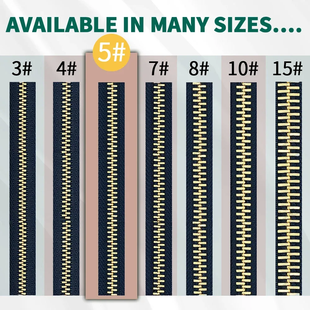 Customised Size Color Weight Black Long Chain Metal Zippers Rolls For Lady Bag Cloth Plating Brass Aluminum Stainless Steel Zip