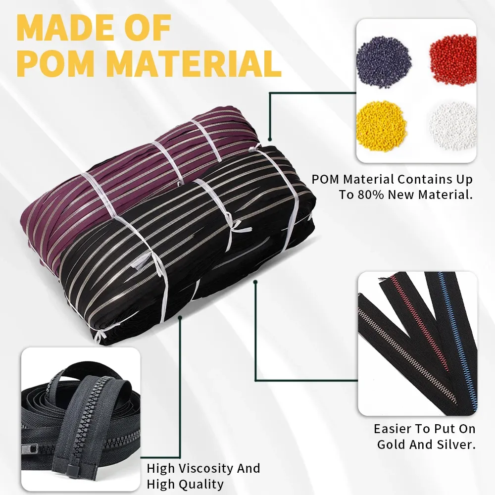 Customization Size Color Long Chain Plastic Zipper Rolls For Clothes Bag A Grade Pom Injection Resin Zip Factory Wholesale Price