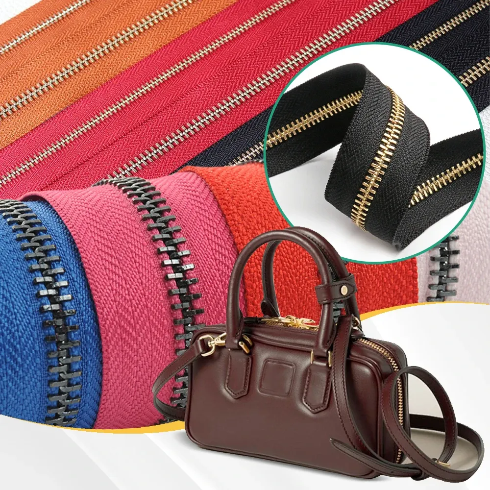 Customized Color Size Metal Zippers Rolls For Clothing Jeans Bags Plating Electroplate Coil Gold Brass Durable Zips Long Chain