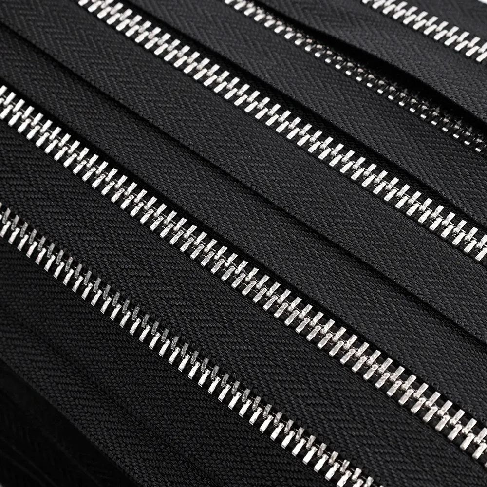 Customised Size Color Weight Black Long Chain Metal Zippers Rolls For Lady Bag Cloth Plating Brass Aluminum Stainless Steel Zip