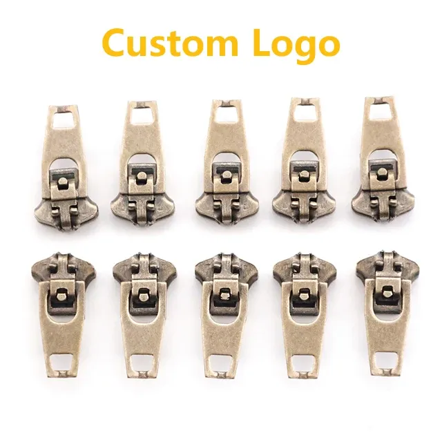 zipper heads brass customized brass zipper pull For Jeans Auto Lock YG Metal Slider Body brass nickel color heads