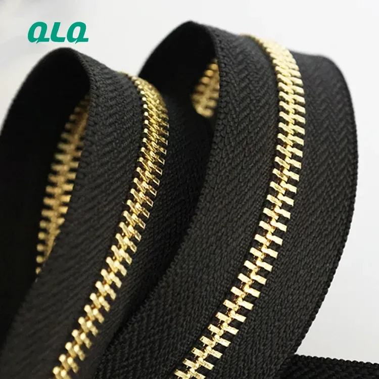 Customised Size Color Weight Black Long Chain Metal Zippers Rolls For Lady Bag Cloth Plating Brass Aluminum Stainless Steel Zip