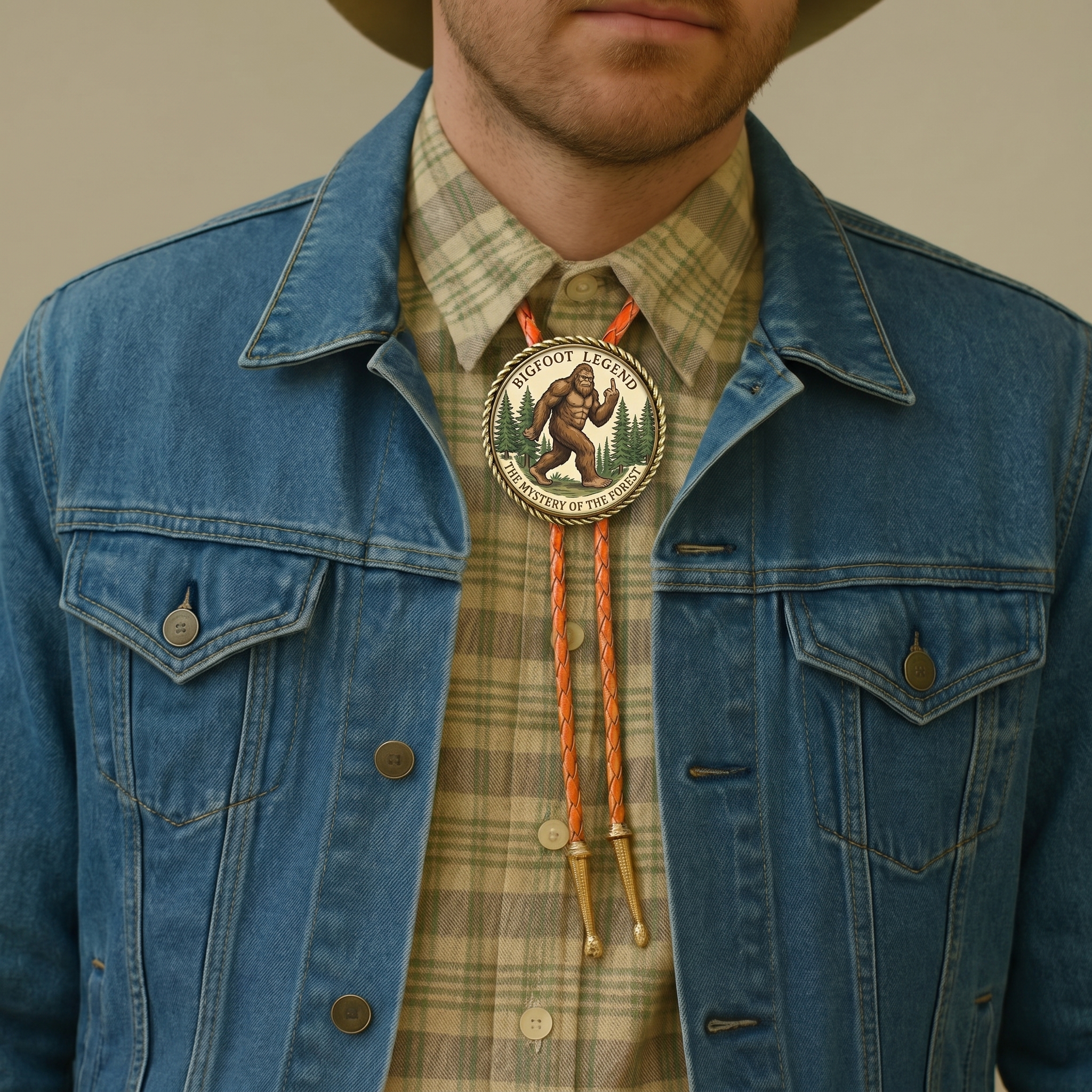 🦍 Bigfoot Legend Bolo Tie – Western Leather Necktie