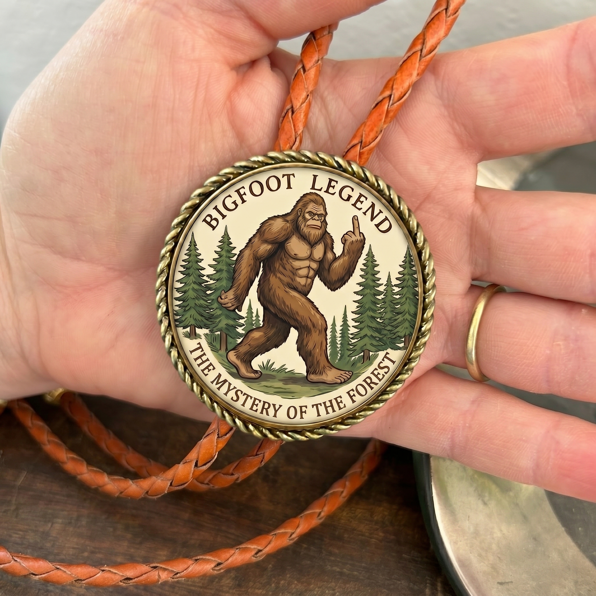 🦍 Bigfoot Legend Bolo Tie – Western Leather Necktie